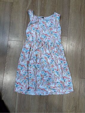 Girls' White Floral Sleeveless Casual Dress